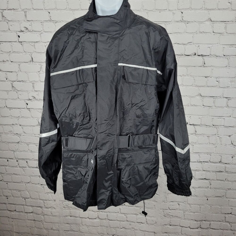Tour Master Riding Apparel Black Coat 3M Scotchlite Reflective Rain Jacket L 44